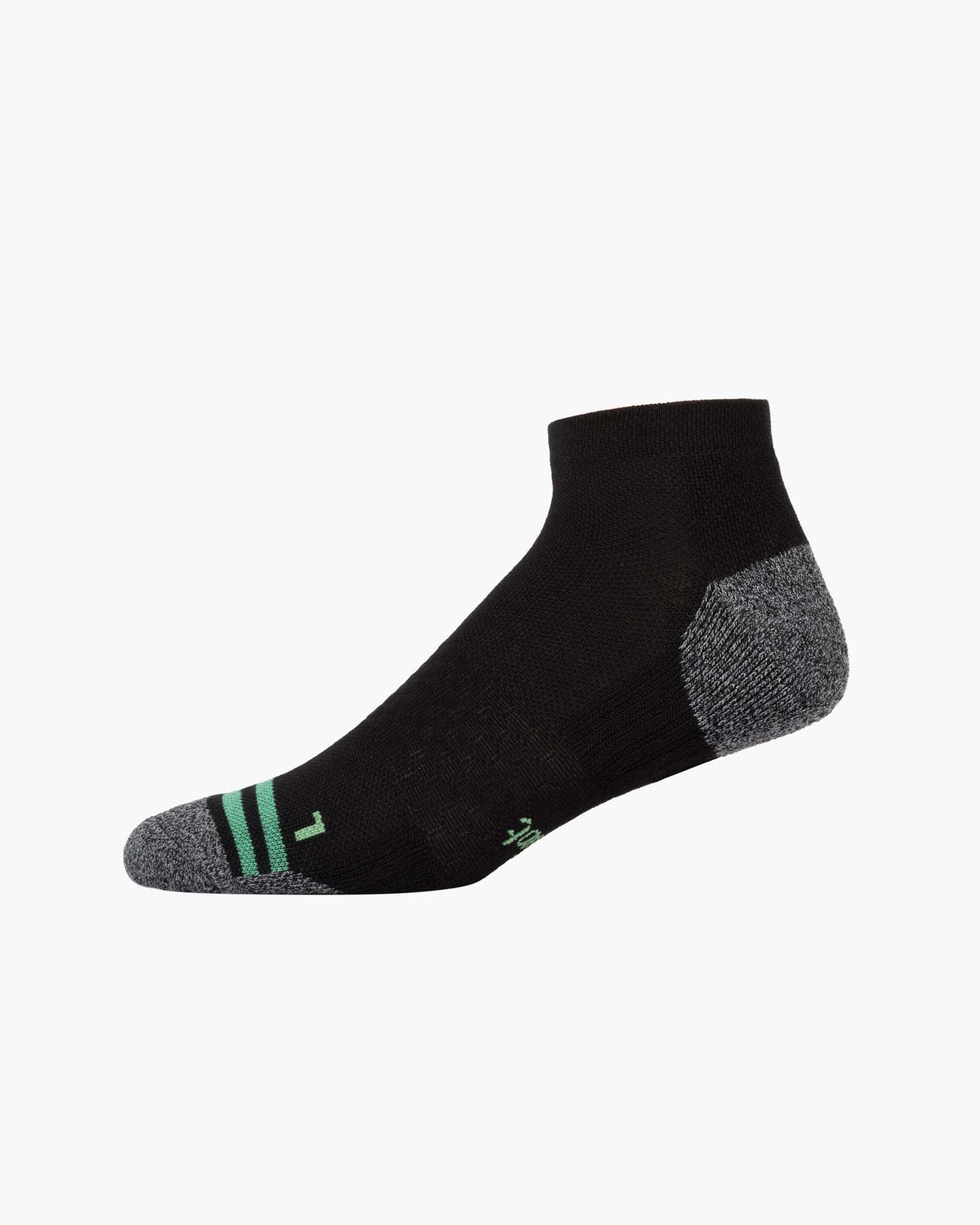 Black sport ankle sock with green accents 