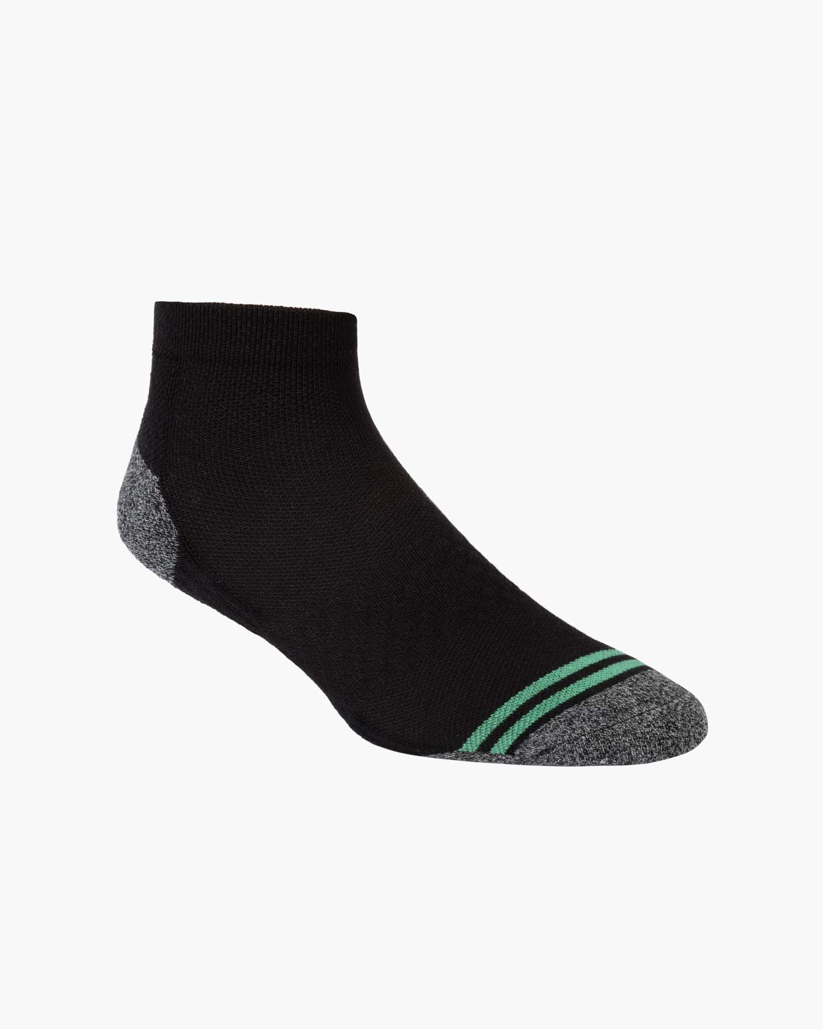 Black sport ankle sock with green accents 