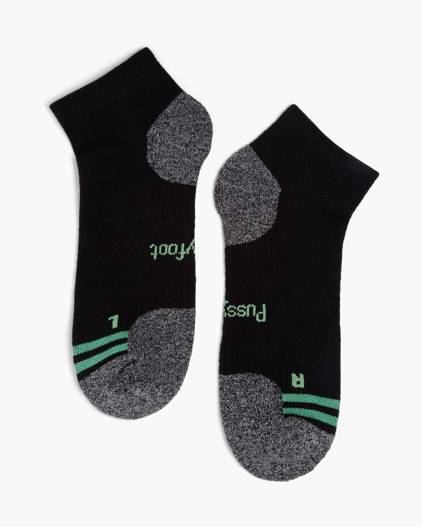 Black sport ankle sock with green accents 