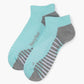 A single low-cut ankle sport sock in light blue with grey accents on the heel