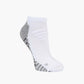 A single low-cut ankle sport sock in white with grey accents on the heel