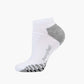 A single low-cut ankle sport sock in white with grey accents on the heel