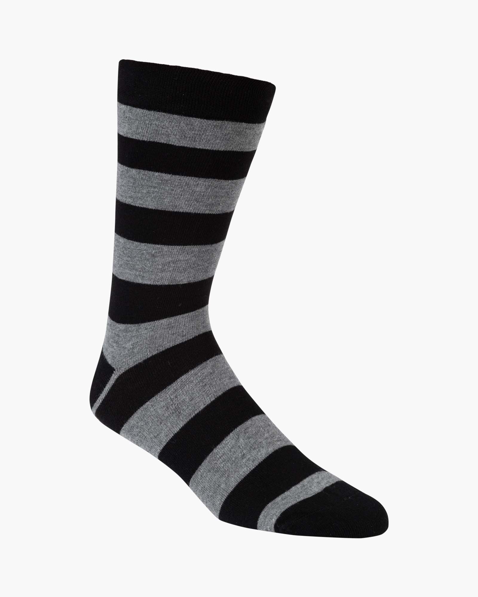 Black and grey striped comfort cuff crew sock