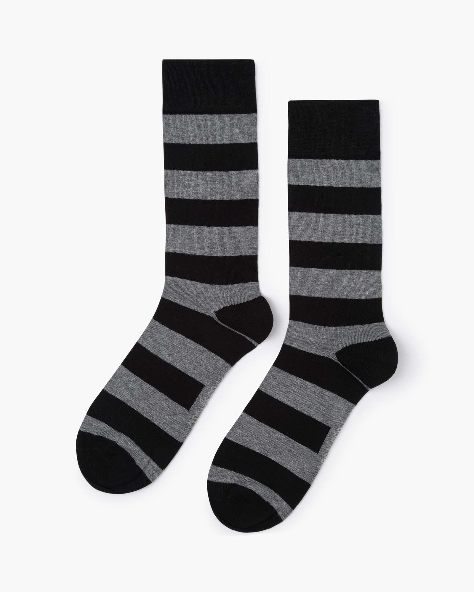 Black and grey striped comfort cuff crew sock