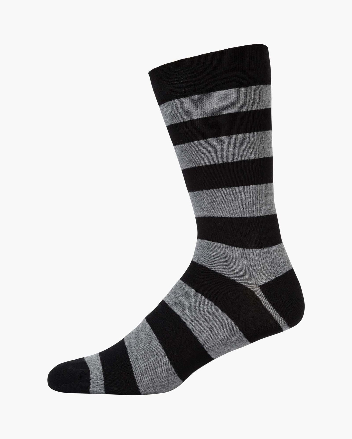 Black and grey striped comfort cuff crew sock
