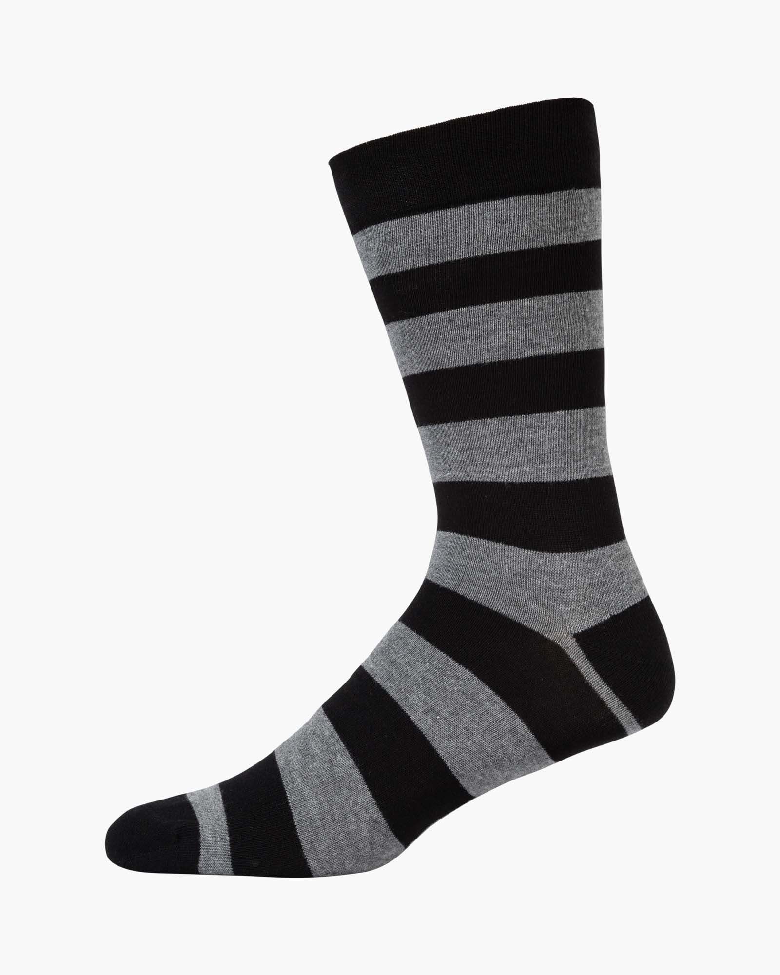 Black and grey striped comfort cuff crew sock