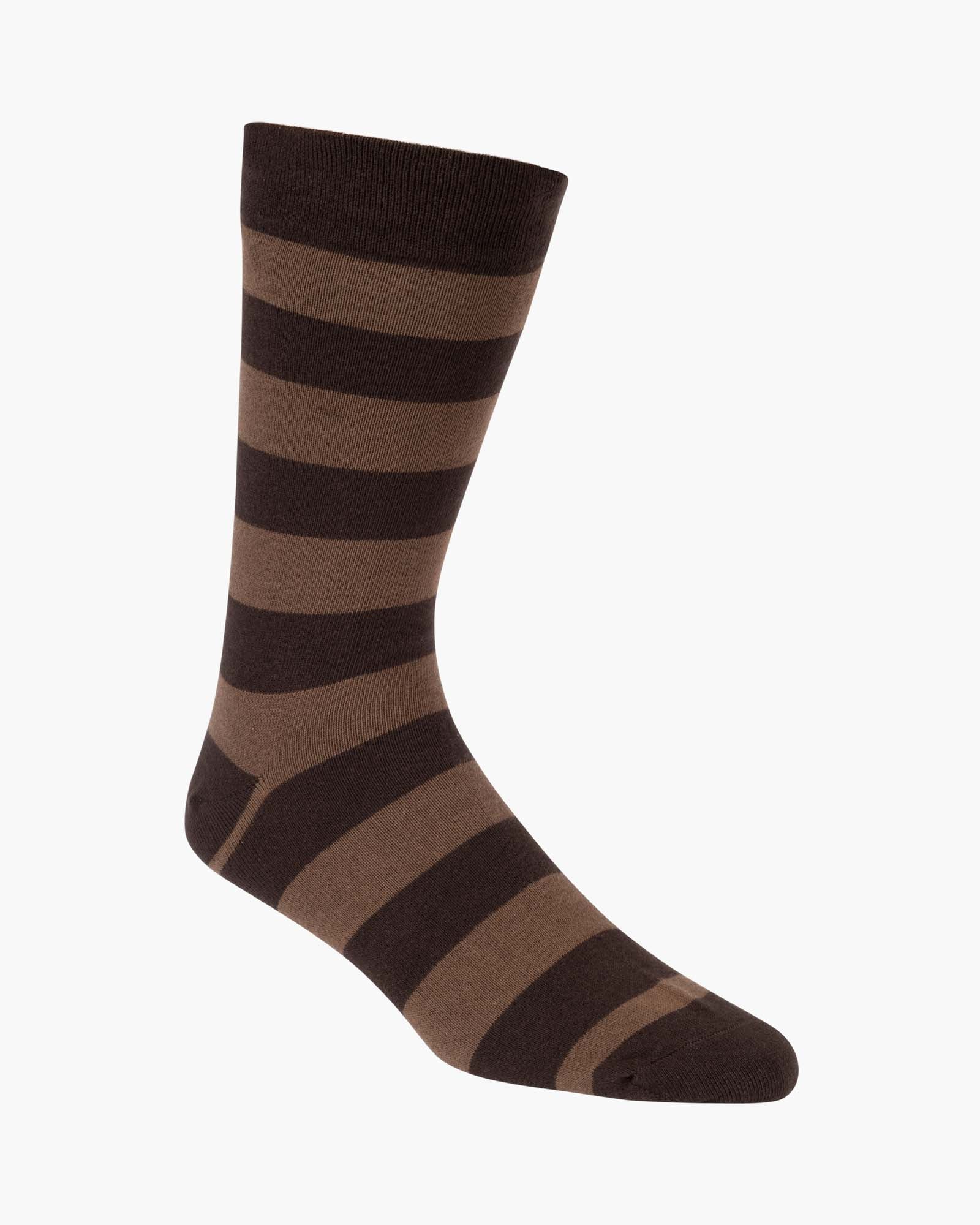 Brown striped comfort cuff crew sock