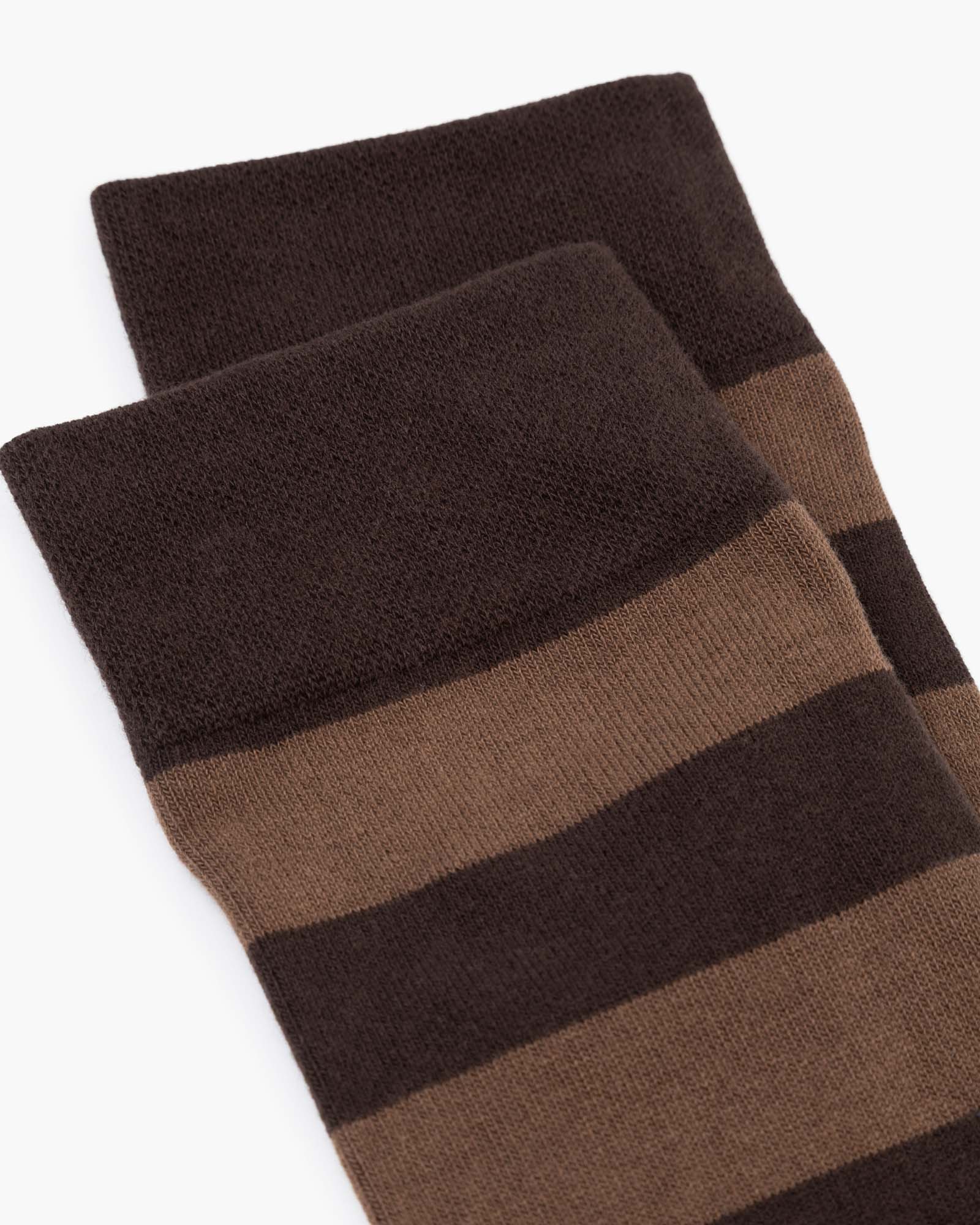 Brown striped comfort cuff crew sock