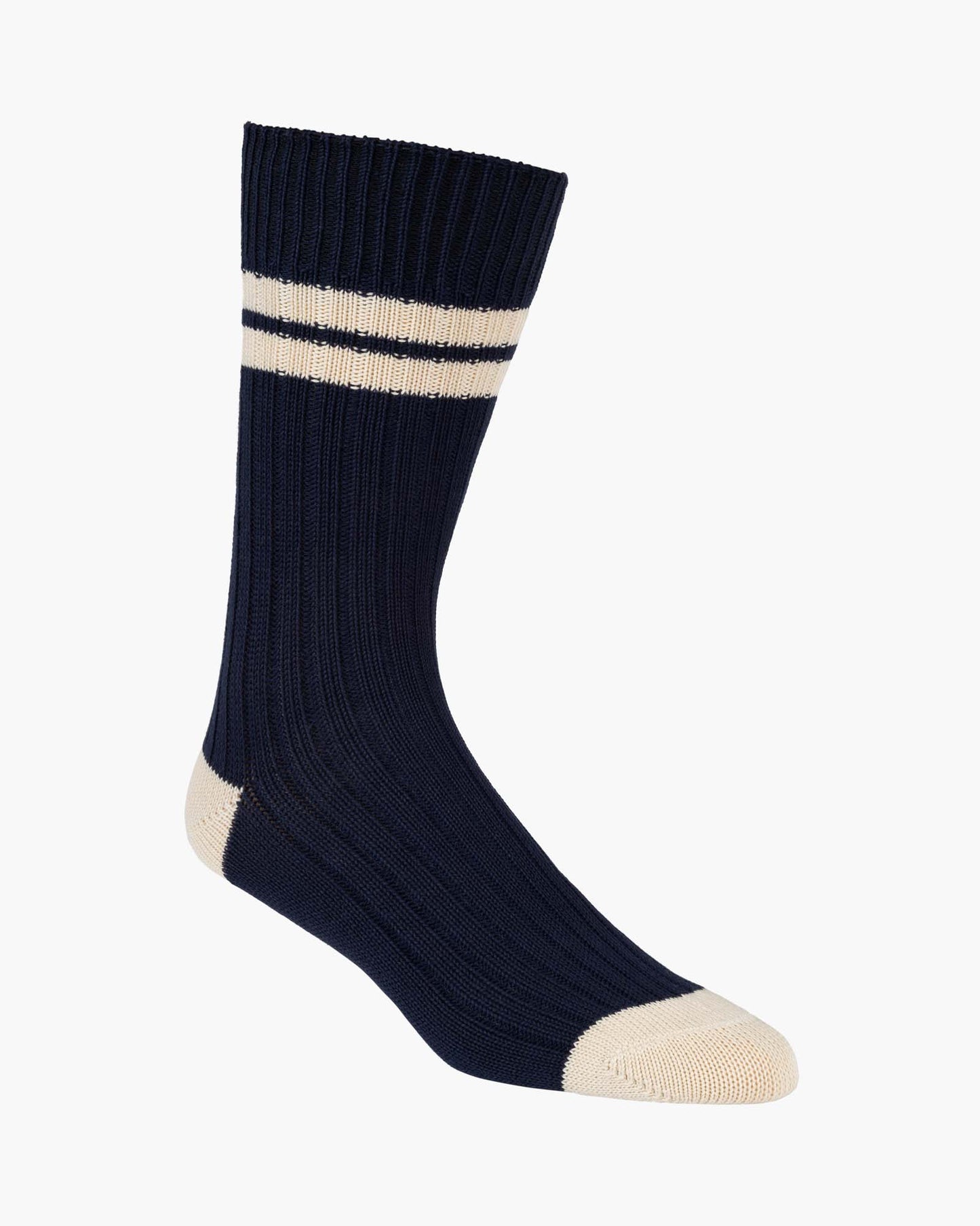 Rib navy crew with beige stripes