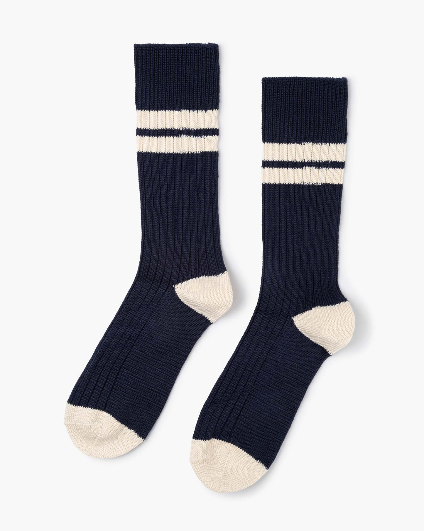 Rib navy crew with beige stripes