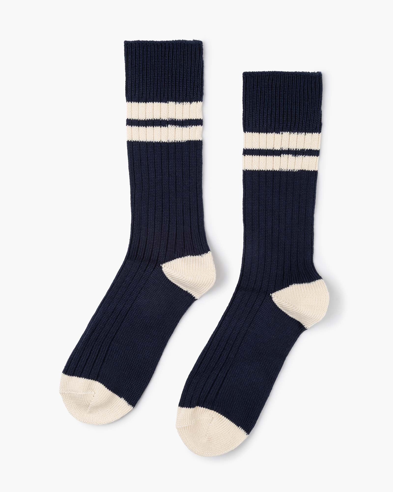Rib navy crew with beige stripes