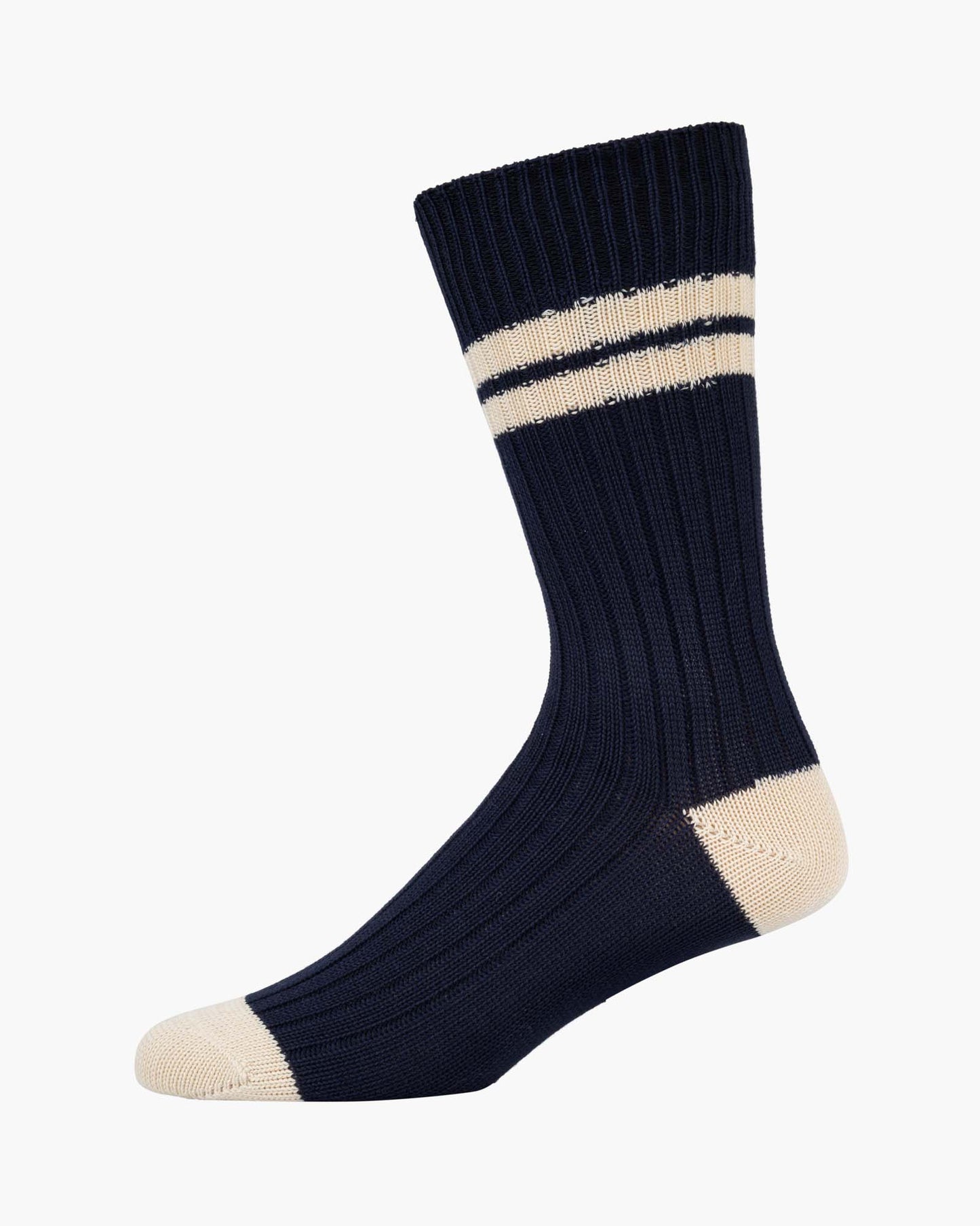 Rib navy crew with beige stripes
