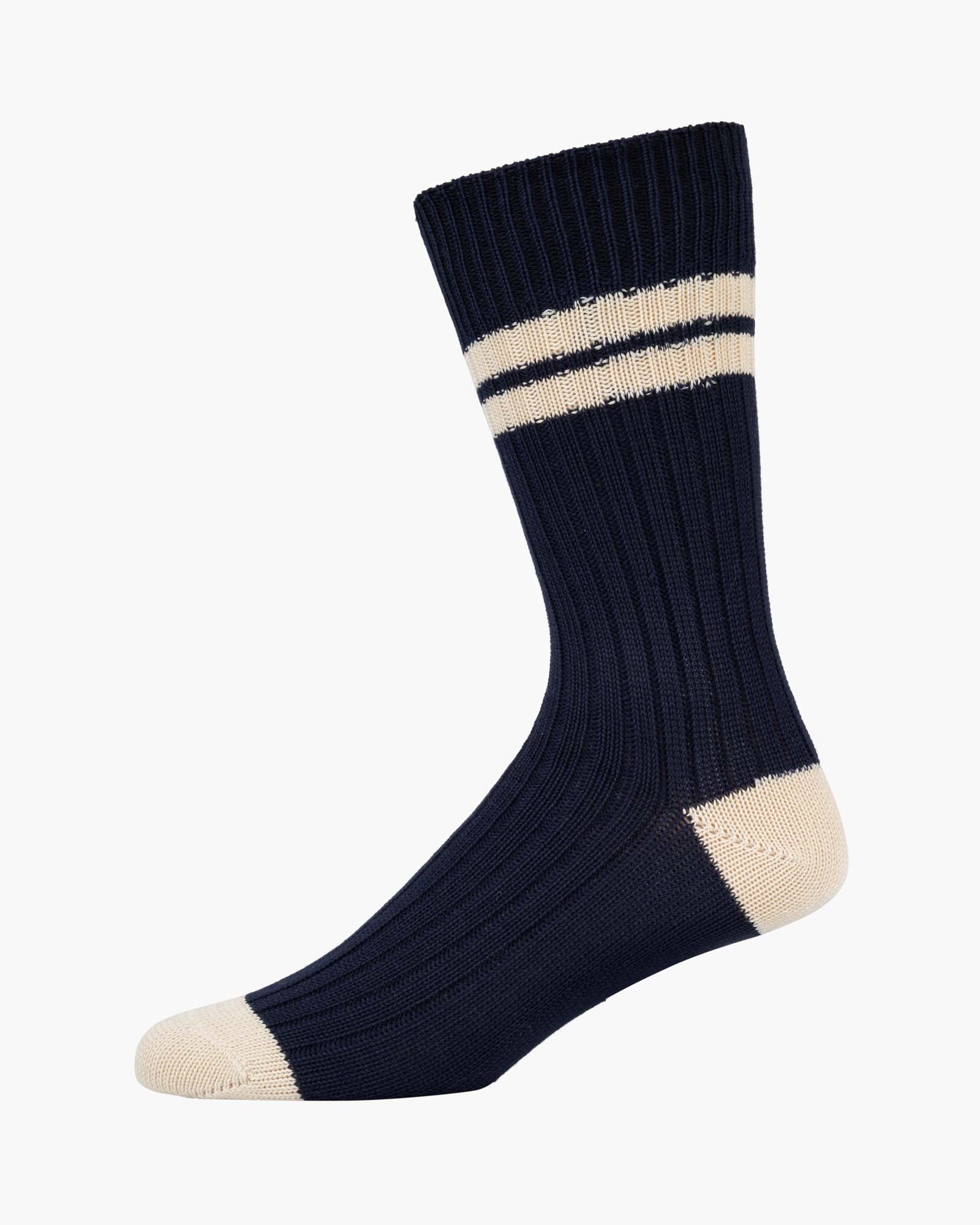 Rib navy crew with beige stripes