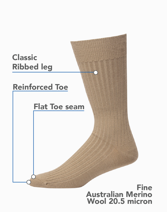 RIBBED MERINO WOOL CREW SOCKS - ALL DAY COMFORT