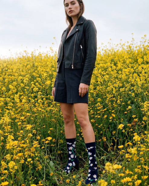 daisies navy sock