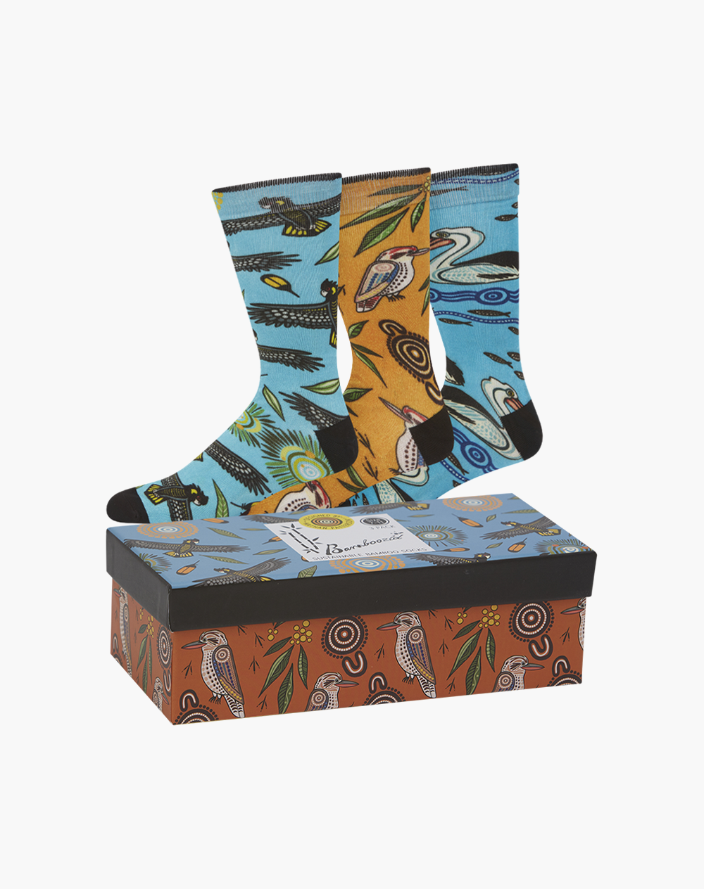 MENS AUSTRALIAN NATIVE BIRDS 3PK GIFT BOX SOCKS