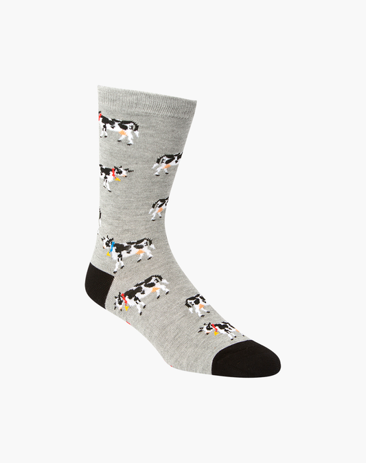 MENS GREY DAISY COW BAMBOO SOCK