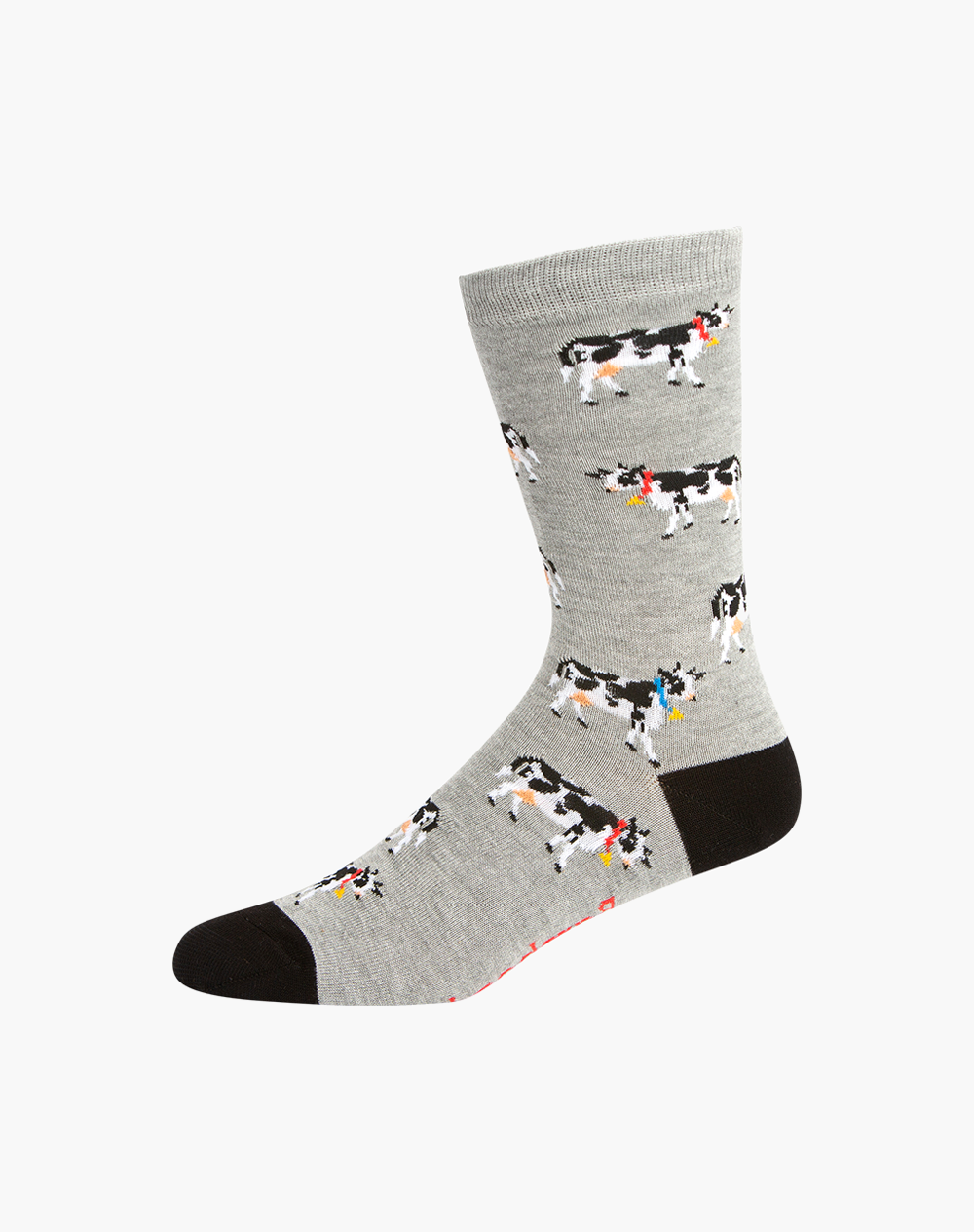 MENS GREY DAISY COW BAMBOO SOCK