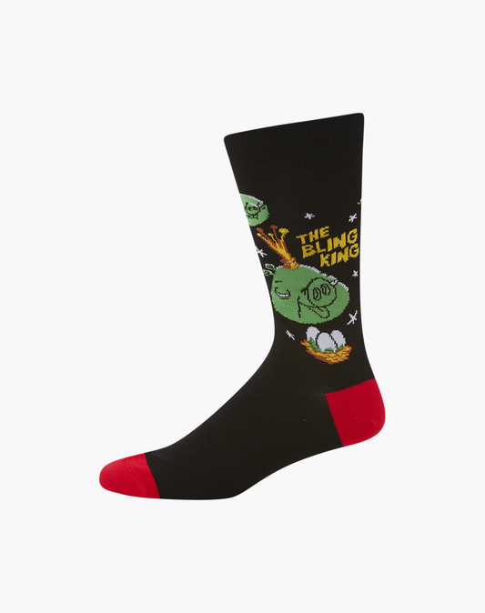 MENS ANGRY BIRDS THE BLING KING BAMBOO SOCK - REG SIZE ONLY