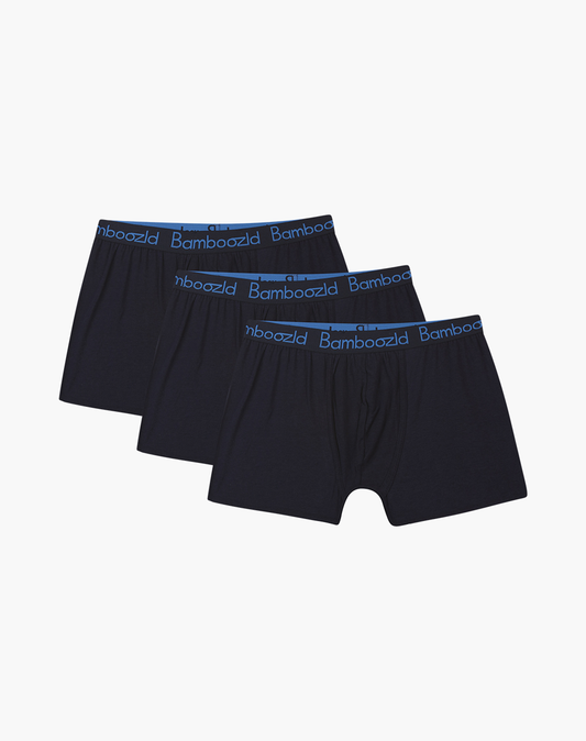 MENS NAVY COMFY BAMBOO 3PK TRUNKS - SMALL SIZE ONLY