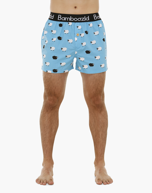 MENS BLACK SHEEP BAMBOO BLUE BOXER SHORT  Edit alt text